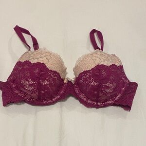 Lace Overlay Push-Up Bra in Berry and Blush